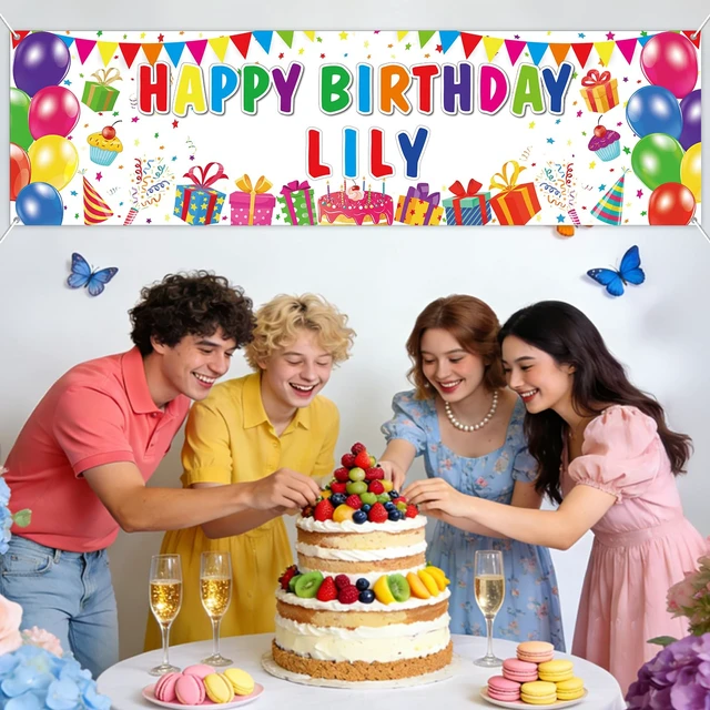 Alt view image 5 of 7 - Personalized Birthday Banner Happy Birthday Party Decor Custom DIY White Colorful Birthdays Backdrop with Name Alphabet Letter Sticker Happy Birthdays Sign Party Supplies for Men Women