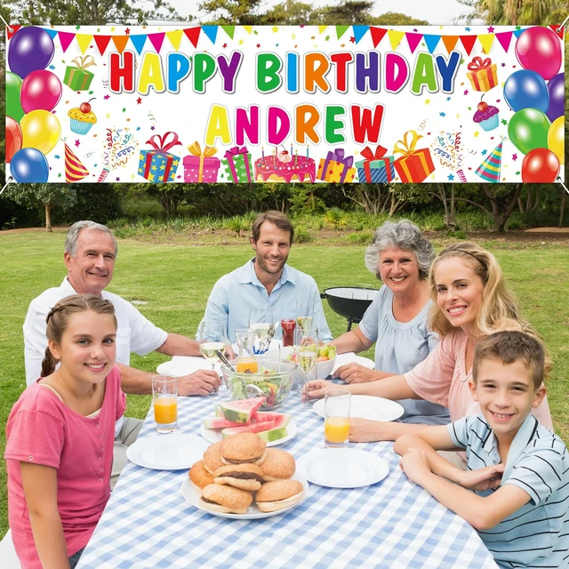 Alt view image 6 of 7 - Personalized Birthday Banner Happy Birthday Party Decor Custom DIY White Colorful Birthdays Backdrop with Name Alphabet Letter Sticker Happy Birthdays Sign Party Supplies for Men Women