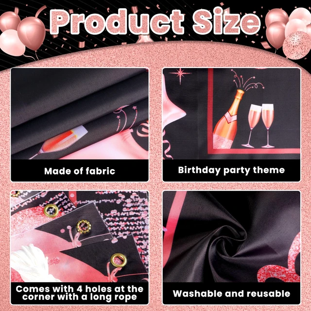 Alt view image 3 of 7 - Personalized Birthday Banner Happy Birthday Party Decor Custom DIY Rose and Gold Black Birthdays Backdrop with Name Alphabet Letter Sticker Happy Birthdays Sign Party Supplies for Men Women