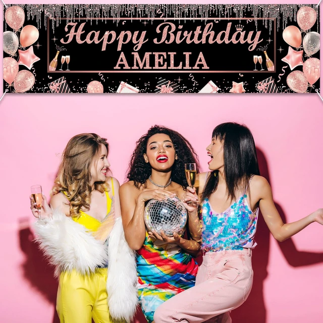 Alt view image 5 of 7 - Personalized Birthday Banner Happy Birthday Party Decor Custom DIY Rose and Gold Black Birthdays Backdrop with Name Alphabet Letter Sticker Happy Birthdays Sign Party Supplies for Men Women