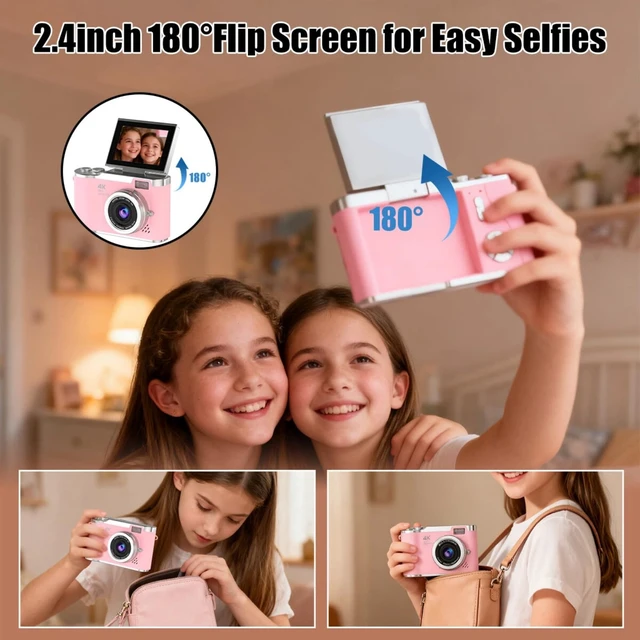 Alt view image 3 of 7 - Digital Camera 1080P,Autofocus 48MP Video Selfie Camera(32GB Card) Flip Screen Digital Camera 8X Zoom Anti Shake Compact Point and Shoot Camera for Kids Teens Beginner 2.4"Screen