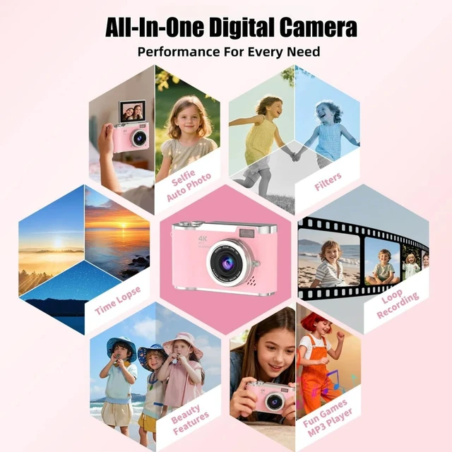 Alt view image 5 of 7 - Digital Camera 1080P,Autofocus 48MP Video Selfie Camera(32GB Card) Flip Screen Digital Camera 8X Zoom Anti Shake Compact Point and Shoot Camera for Kids Teens Beginner 2.4"Screen