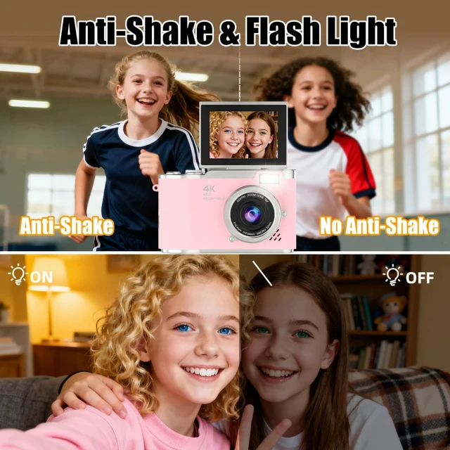 Alt view image 6 of 7 - Digital Camera 1080P,Autofocus 48MP Video Selfie Camera(32GB Card) Flip Screen Digital Camera 8X Zoom Anti Shake Compact Point and Shoot Camera for Kids Teens Beginner 2.4"Screen