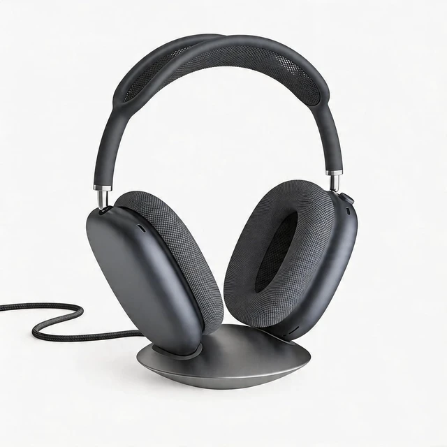 Main image of All-Aluminum Headphone Stand with Charging Dock, Gray For AirPods Max, Full CNC-Machined Metal Base, Built-in Magnetic Swappable Charging Port (Type-C & Lightning)