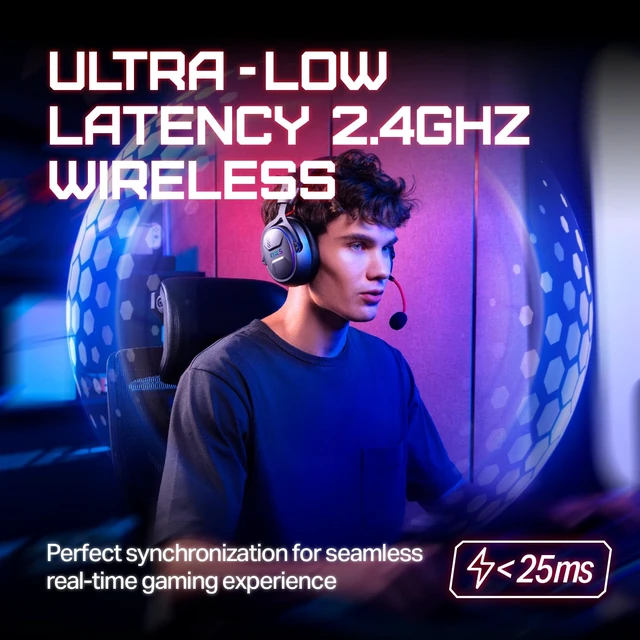 Alt view image 3 of 7 - Storm G2 Wireless Gaming Headsets, 7.1 Virtual Surround Sound, 3 EQ Modes, 2.4G Low Latency, 50mm Driver, 40H Playtime, RGB Light, Bluetooth 5.3, Compatible with PC, Console, Mobile, Black