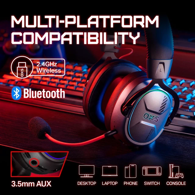 Alt view image 6 of 7 - Storm G2 Wireless Gaming Headsets, 7.1 Virtual Surround Sound, 3 EQ Modes, 2.4G Low Latency, 50mm Driver, 40H Playtime, RGB Light, Bluetooth 5.3, Compatible with PC, Console, Mobile, Black