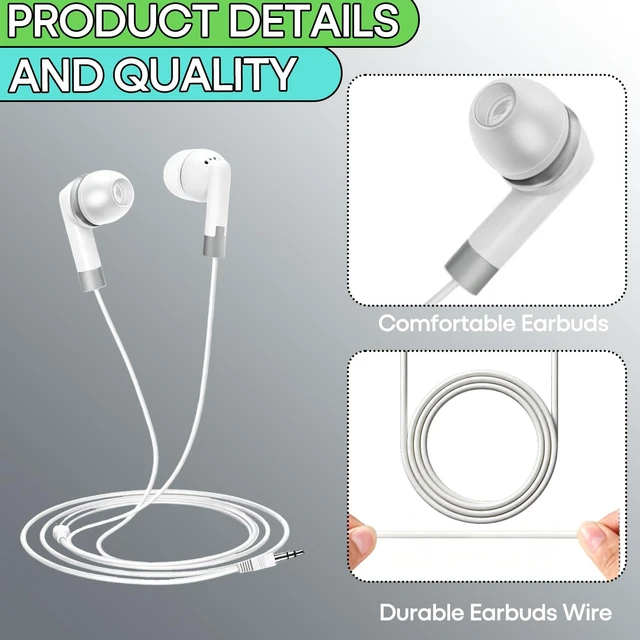 Alt view image 4 of 7 - Bulk Earbuds Headphones 50 Pack, Wholesale Disposable Earphones for Schools Classroom Students Kids Children (White)