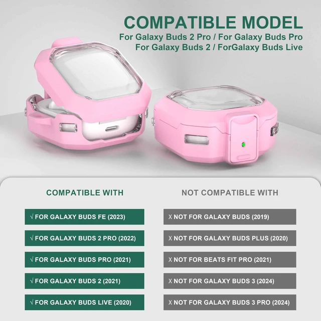 Alt view image 2 of 7 - Galaxy Buds Pro 2 Case - Compatible with Samsung Galaxy Buds 2 Pro, Live, 2 & FE; Transparent Protective Case with Keychain (Anti-Drop Lock), Pink