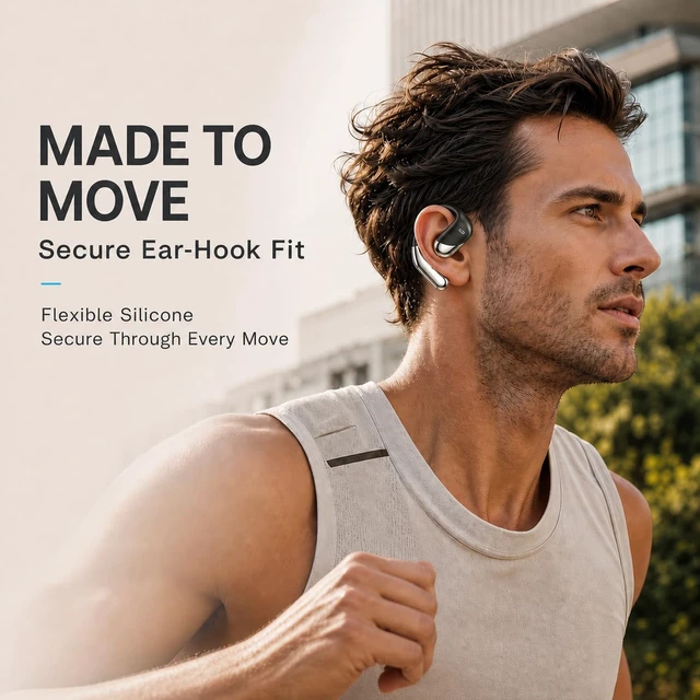 Alt view image 3 of 7 - Open Ear Headphones with Earhooks 80H Battery IPX7 Waterproof