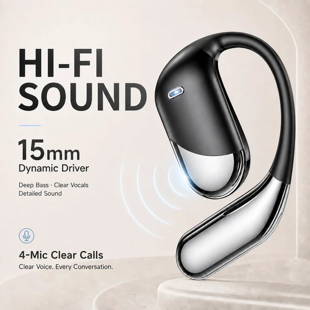 Alt view image 4 of 7 - Open Ear Headphones with Earhooks 80H Battery IPX7 Waterproof