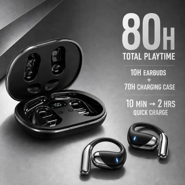 Alt view image 5 of 7 - Open Ear Headphones with Earhooks 80H Battery IPX7 Waterproof