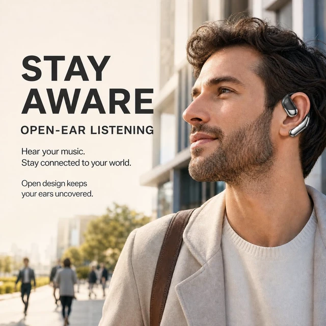 Alt view image 7 of 7 - Open Ear Headphones with Earhooks 80H Battery IPX7 Waterproof