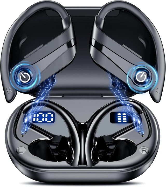 Main image of Wireless Earbuds 120H Playtime Bluetooth 6.1 Ear Buds for Sports Hi-fi Stereo Headset with LED Display Charging Case Earpiece for Running Workout Audifonos Retro Black