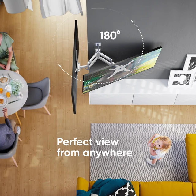 Alt view image 4 of 7 - Full Motion TV Wall Mount 32-65", 77 lbs, max VESA 400x400, White Articulating TV mount with 180° swivel, tilt, extension arm, cable management, single stud bracket; for corner, home & office