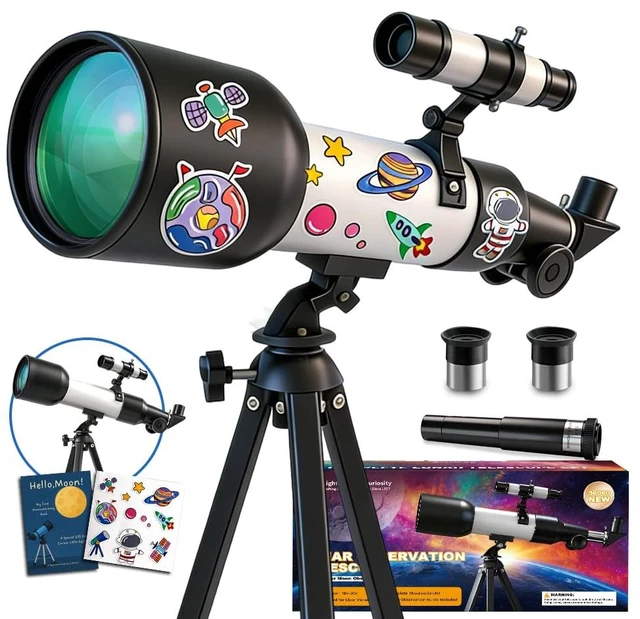 Main image of Telescope for Kids, 60mm 90x Beginner Telescope with Tripod Includes a sturdy tripod, finder scope, and astronaut sticker. A STEM astronomy gift for kids ages 6-12