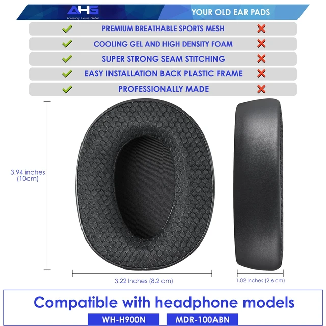 Alt view image 3 of 6 - Cool Gel Replacement WH-H900N Ear Pads/MDR-100ABN Ear Cushions. Compatible with Sony WH-H900N & MDR-100ABN Headphones (Black). Cooling Gel Easy DIY Fit Extra Thick