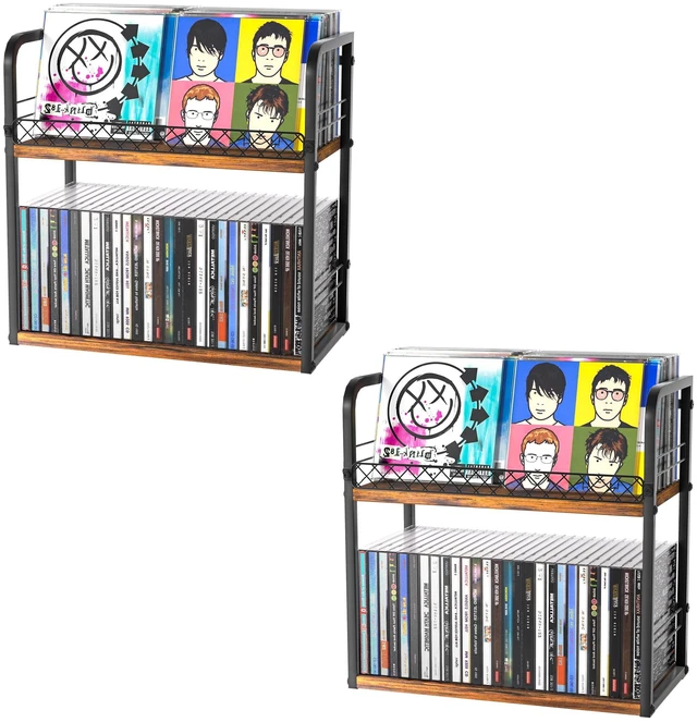 Main image of 2-Tier CD Holder 2 PCS, CD Storage Rack, CD Organizer with Display Top Shelf, CD Case Holder for Home Office, Holds Up to 120 Standard, Ideal for Music Enthusiasts