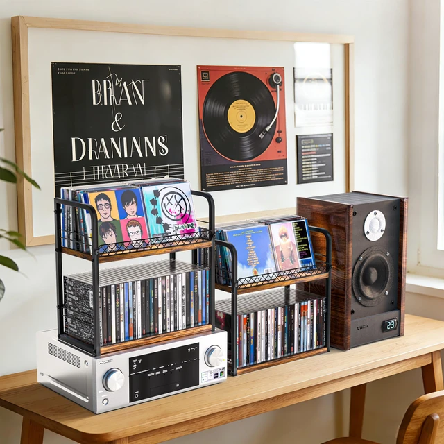 Alt view image 2 of 6 - 2-Tier CD Holder 2 PCS, CD Storage Rack, CD Organizer with Display Top Shelf, CD Case Holder for Home Office, Holds Up to 120 Standard, Ideal for Music Enthusiasts