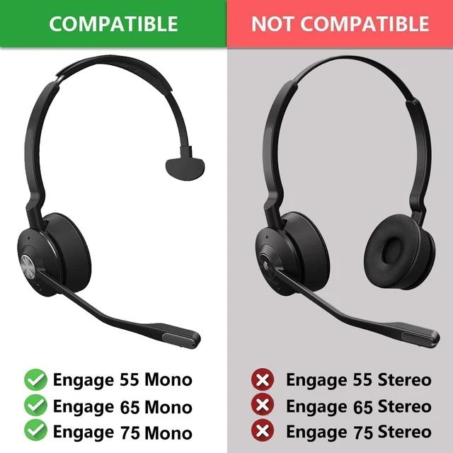 Alt view image 2 of 7 - Earpads for Jabra Engage 55/65/75 (Mono Version) Headset (Do Not Fit Engage 50)Ear Pads and Microphone Foam Replacement,Soft Protein Leather and High-Density Memory Foam