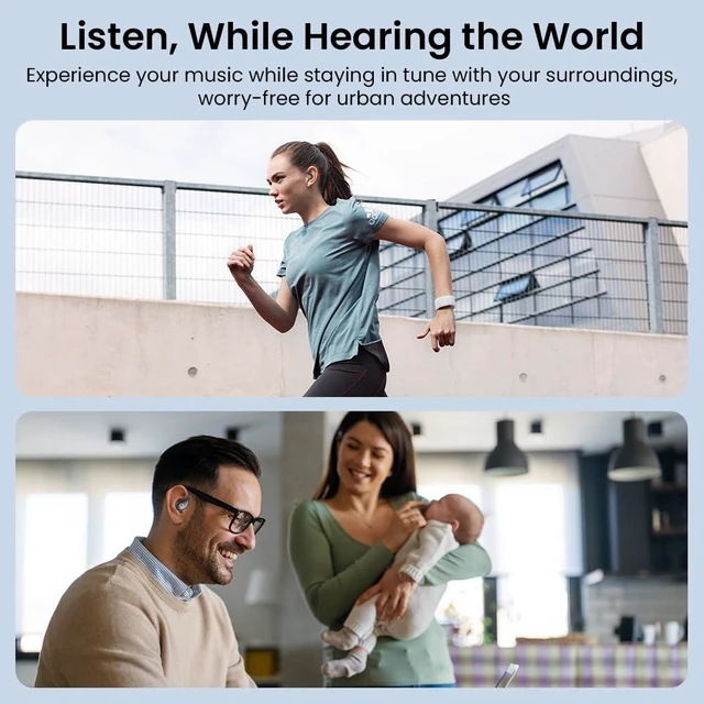 Alt view image 5 of 7 - Open Ear Earbuds Bluetooth 5.4 Wireless Headphones, 50H Beige Open Ear Earbuds, Comfort, Smart Display, Clear calls, 50H, Lightweight over-ear Buds for Sports, Cycling, Running, Workout