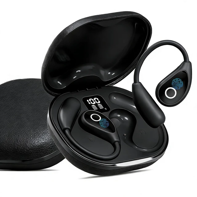 Main image of Open Ear Earbuds Bluetooth 5.4 Wireless Headphones, 50H Black Open Ear Earbuds, Comfort, Smart Display, Clear calls, 50H, Lightweight over-ear Buds for Sports, Cycling, Running, Workout