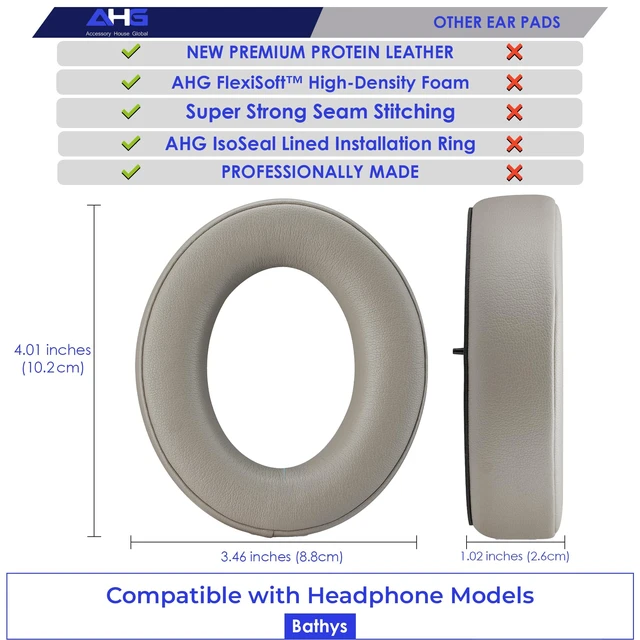 Alt view image 4 of 7 - Premium Bathys Ear Pads Cushions Compatible with Focal bathys Headphones (Dune). Premium PU Leather FlexiSoft High-Density Foam Revive Noise Cancelling + Durability