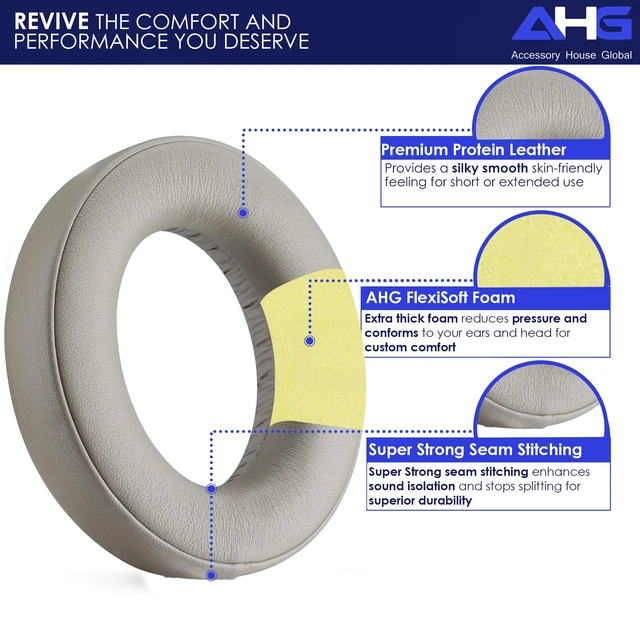 Alt view image 2 of 7 - Premium Bathys Ear Pads Cushions Compatible with Focal bathys Headphones (Dune). Premium PU Leather FlexiSoft High-Density Foam Revive Noise Cancelling + Durability