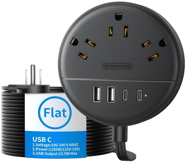 Main image of Flat Extension Cord 15 Ft Power Strip Flat Plug Extension Cord with Multiple Outlets 0.11in Flat Cord USB Power Strip with 3AC Outlet & 2 USB C+2USB A Cruise Approved & Compatible Rug