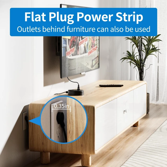 Alt view image 3 of 7 - Flat Extension Cord 15 Ft Power Strip Flat Plug Extension Cord with Multiple Outlets 0.11in Flat Cord USB Power Strip with 3AC Outlet & 2 USB C+2USB A Cruise Approved & Compatible Rug