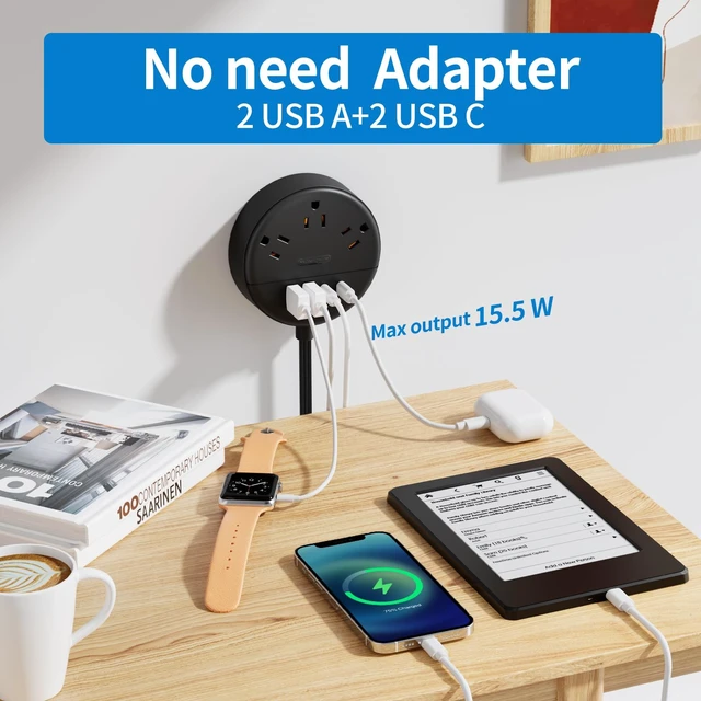 Alt view image 4 of 7 - Flat Extension Cord 15 Ft Power Strip Flat Plug Extension Cord with Multiple Outlets 0.11in Flat Cord USB Power Strip with 3AC Outlet & 2 USB C+2USB A Cruise Approved & Compatible Rug