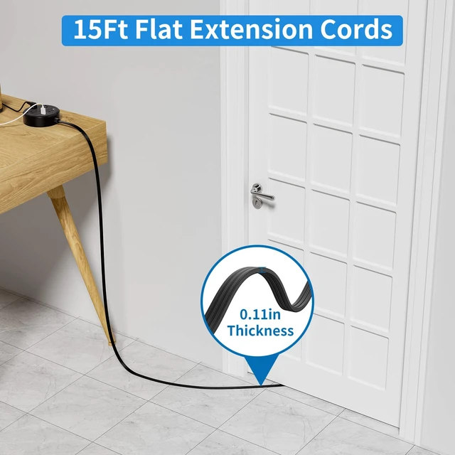 Alt view image 6 of 7 - Flat Extension Cord 15 Ft Power Strip Flat Plug Extension Cord with Multiple Outlets 0.11in Flat Cord USB Power Strip with 3AC Outlet & 2 USB C+2USB A Cruise Approved & Compatible Rug