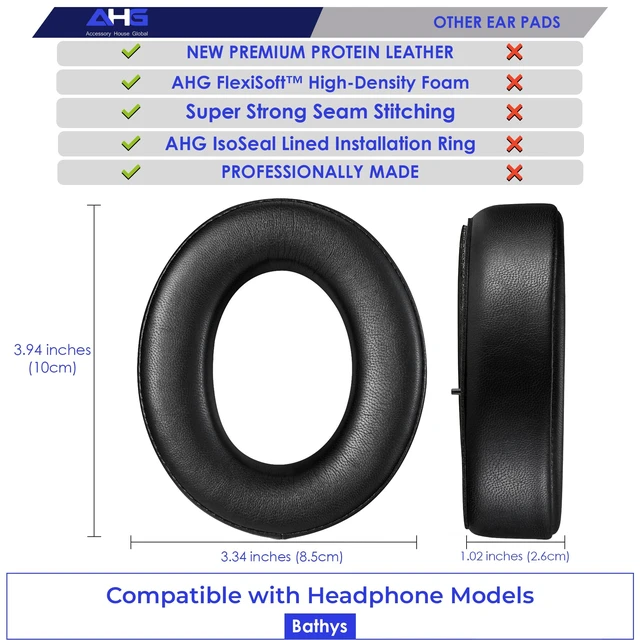 Alt view image 4 of 7 - Premium Bathys Ear Pads Cushions Compatible with Focal bathys Headphones (Black). Premium PU Leather FlexiSoft High-Density Foam Revive Noise Cancelling + Durability