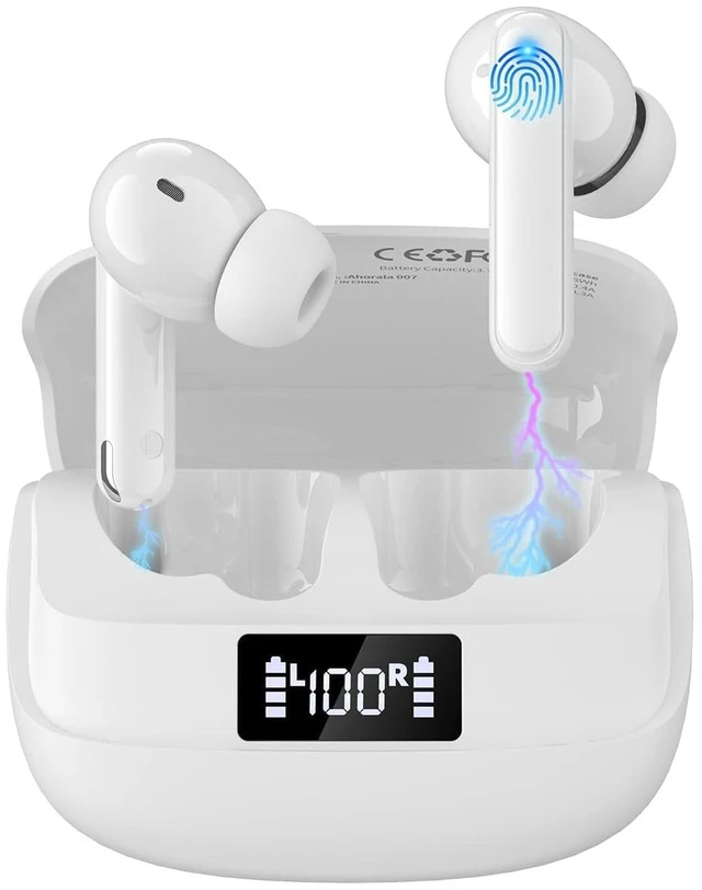 Main image of Active Noise Cancelling Bluetooth 5.4 Earbuds.Deep Bass Stereo Sound.White Wireless Earphones in Ear. 4Mic ENC AI Clear Calls. With Low-latency For Phone&TV.IPX5 Waterproof Headphones.40H Playtime