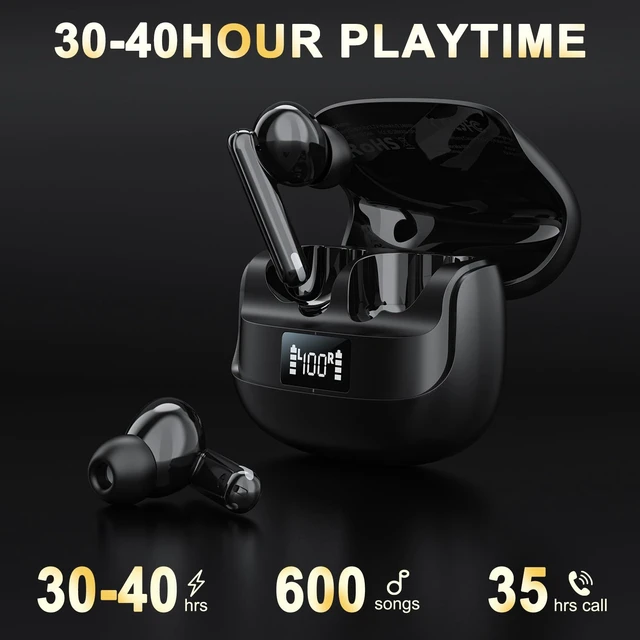 Alt view image 3 of 7 - Wireless Noise Cancelling EarbudsBluetooth 5.4 Earbuds Big Bass Stereo Sound4 Mic ENC AI Clear Calls.40H Playtime LED DisplayIPX5 Waterproof EarphonesFlip Design Earphones