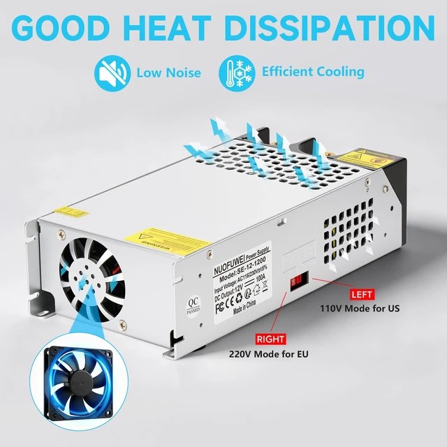Alt view image 3 of 7 - 110V AC to 12V DC Converter 100A 1200W Power Supply New Version Converter 12V 100A Power Supply 1200W for 12V Motor Pump CCTV Security Camera Car Stereo 3D Printer