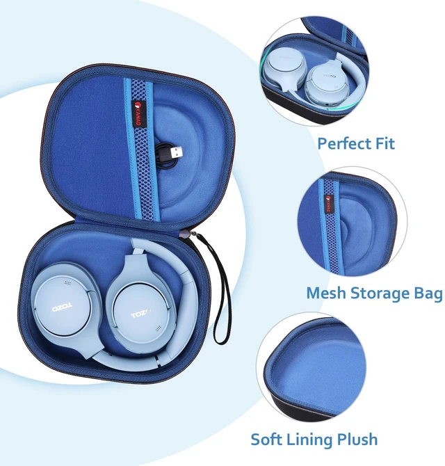 Alt view image 4 of 7 - Hard Case for Bose QuietComfort, QC Ultra, QC 45, QC 35, QC45 SE, QC SE Wireless Noise Cancelling Headphones, Soundcore H30i On-Ear HeadphonesOuter Black+Inner Blue