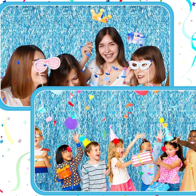 Alt view image 7 of 7 - 6 Pcs Foil Fringe Curtains Backdrop Tinsel, Light Blue 3.3x6.6 ft Wavy Shimmer Metallic Streamer for PartiesOcean Mermaid Birthday Shower,Photo Booth Background