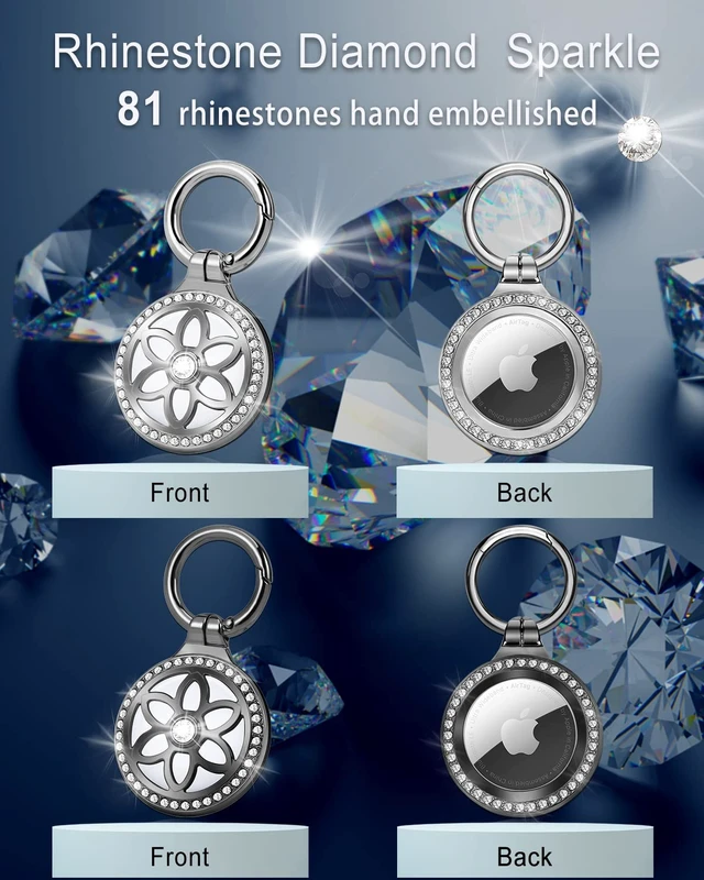Alt view image 2 of 7 - Airtag Holder, Metal Badge Rhinestone Airtag Keychain, Diamonds Shine Air Tag Holder Keychain for Apple Airtag