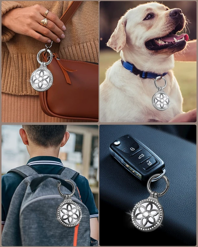 Alt view image 3 of 7 - Airtag Holder, Metal Badge Rhinestone Airtag Keychain, Diamonds Shine Air Tag Holder Keychain for Apple Airtag