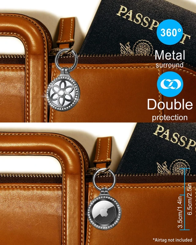 Alt view image 6 of 7 - Airtag Holder, Metal Badge Rhinestone Airtag Keychain, Diamonds Shine Air Tag Holder Keychain for Apple Airtag