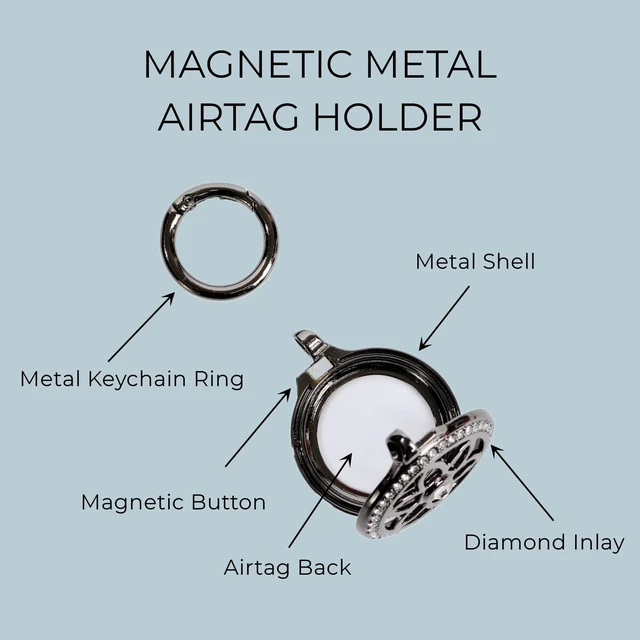 Alt view image 7 of 7 - Airtag Holder, Metal Badge Rhinestone Airtag Keychain, Diamonds Shine Air Tag Holder Keychain for Apple Airtag