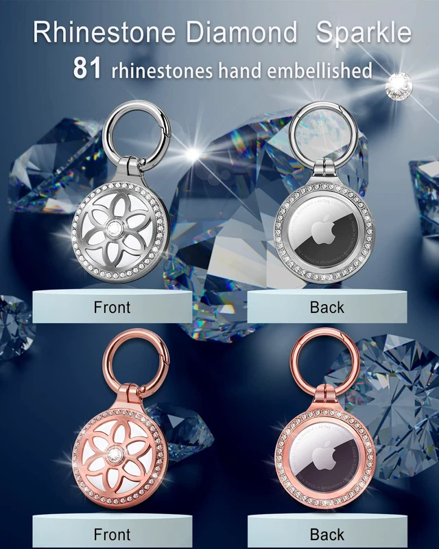 Alt view image 2 of 7 - Airtag Holder, Metal Badge Rhinestone Airtag Keychain, Diamonds Shine Air Tag Holder Keychain for Apple Airtag
