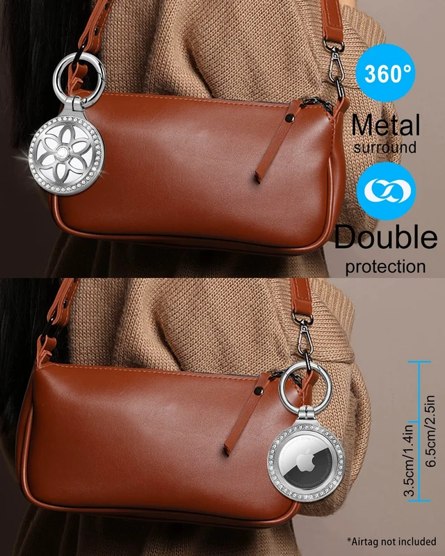 Alt view image 6 of 7 - Airtag Holder, Metal Badge Rhinestone Airtag Keychain, Diamonds Shine Air Tag Holder Keychain for Apple Airtag