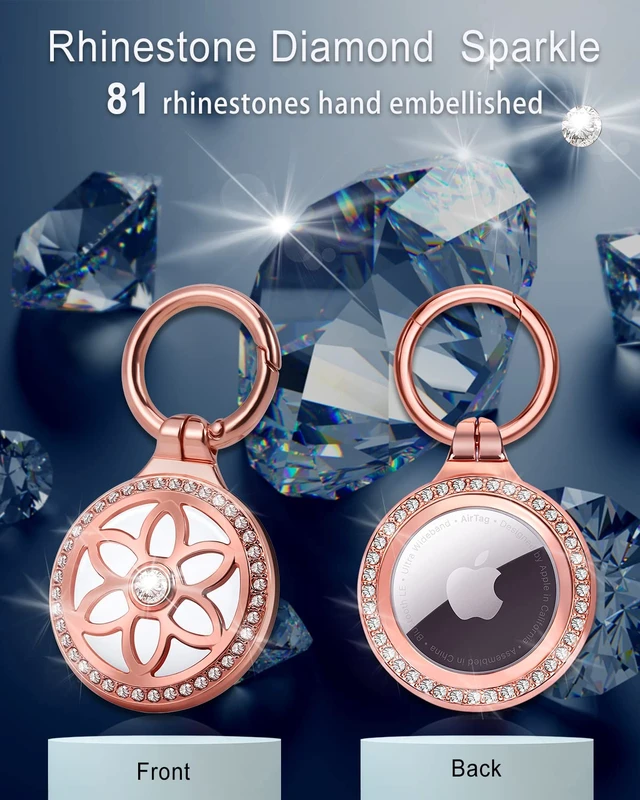 Alt view image 2 of 7 - Airtag Holder, Metal Badge Rhinestone Airtag Keychain, Diamonds Shine Air Tag Holder Keychain for Apple Airtag