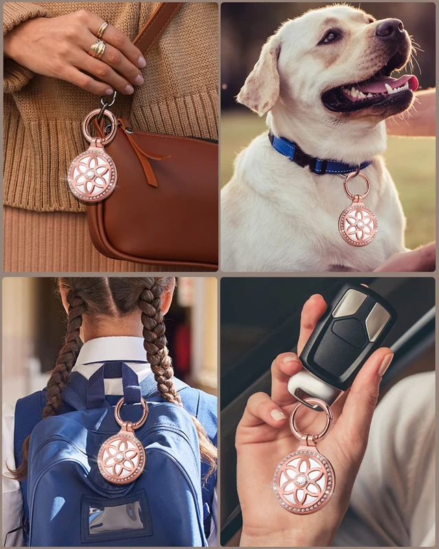 Alt view image 3 of 7 - Airtag Holder, Metal Badge Rhinestone Airtag Keychain, Diamonds Shine Air Tag Holder Keychain for Apple Airtag