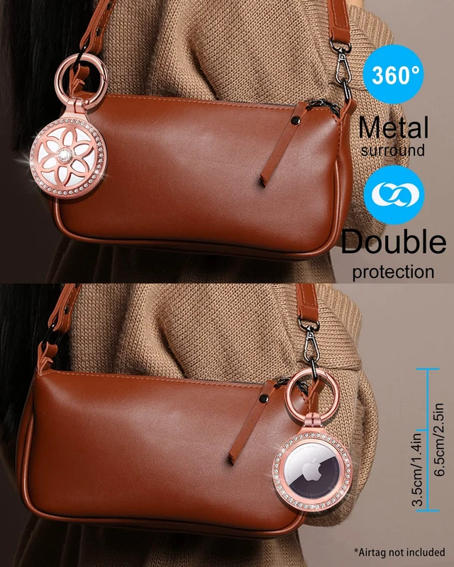 Alt view image 6 of 7 - Airtag Holder, Metal Badge Rhinestone Airtag Keychain, Diamonds Shine Air Tag Holder Keychain for Apple Airtag