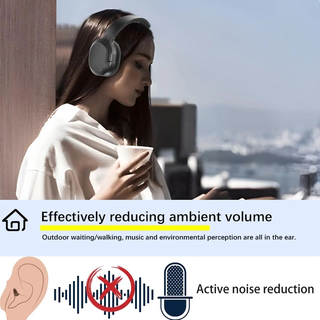 Alt view image 2 of 6 - Wireless Noise Cancelling Headphones, Black for Travel,Home,Office Comfortable Protein Ear Pads, Built-in Mic,30H Playtime,Bluetooth 5.3,Deep Bass Lightweight Active Noise Cancelling Headset