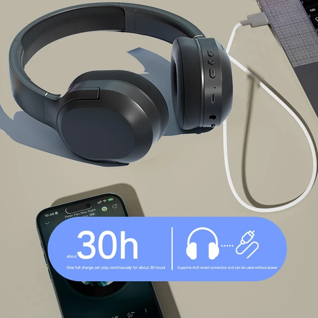 Alt view image 3 of 6 - Wireless Noise Cancelling Headphones, Black for Travel,Home,Office Comfortable Protein Ear Pads, Built-in Mic,30H Playtime,Bluetooth 5.3,Deep Bass Lightweight Active Noise Cancelling Headset