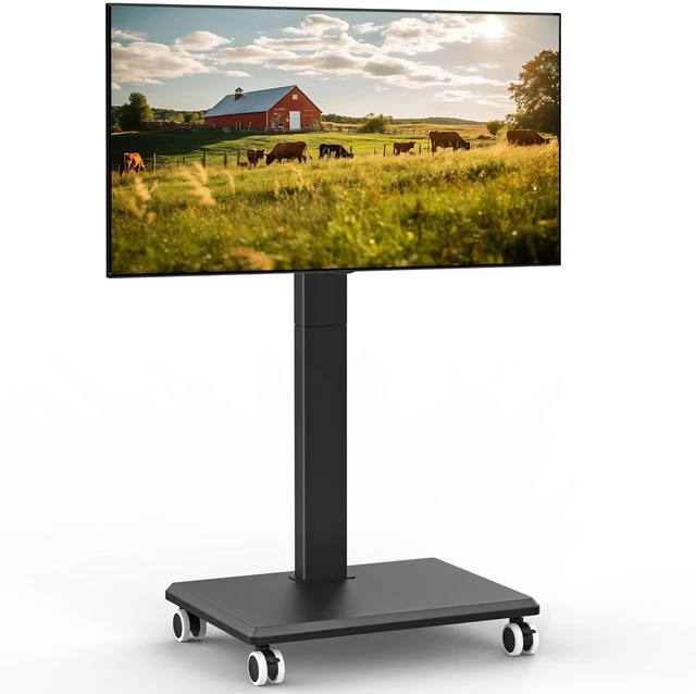 Main image of Height Adjustable Rolling Floor TV Stand, Swivel Freestanding TV Mount with 2'' Nylon Casters, Solid Wood Base for 32-75 Inch TVs Up to 110 lbs, Max VESA 400x400mm