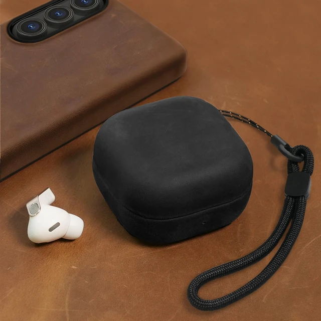 Alt view image 7 of 7 - Leather Case for Samsung Galaxy Buds 4 Pro/Galaxy Buds 4 Case 2026 Handcrafted Genuine Leather Cover, Crazy Horse Leather, Vintage Patina, Wireless Charging, Full Protection, with Lanyard